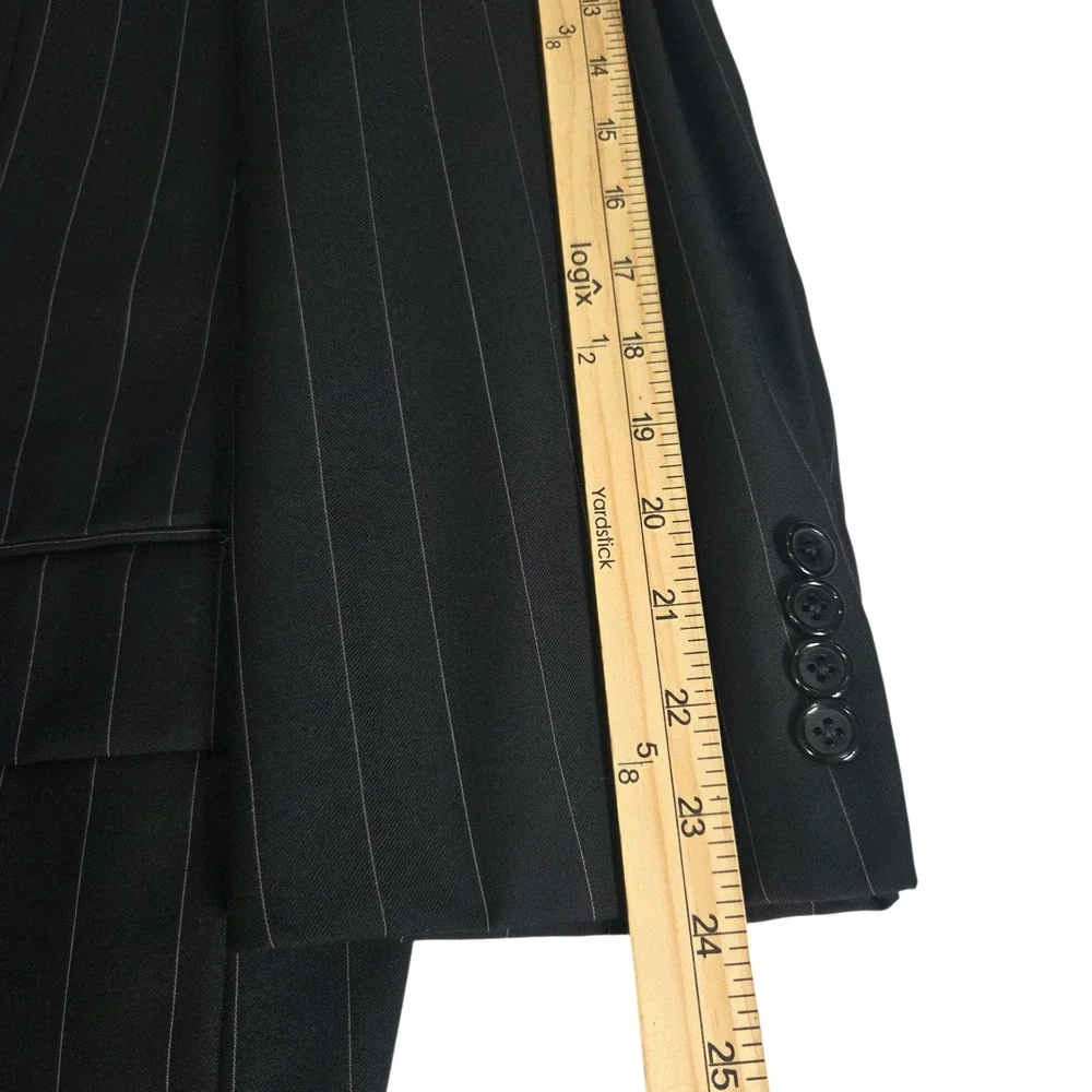 Hickey Freeman Loro Piana Black Pinstripe Tasmanian Wool Black‎  Mens 45R Blazer